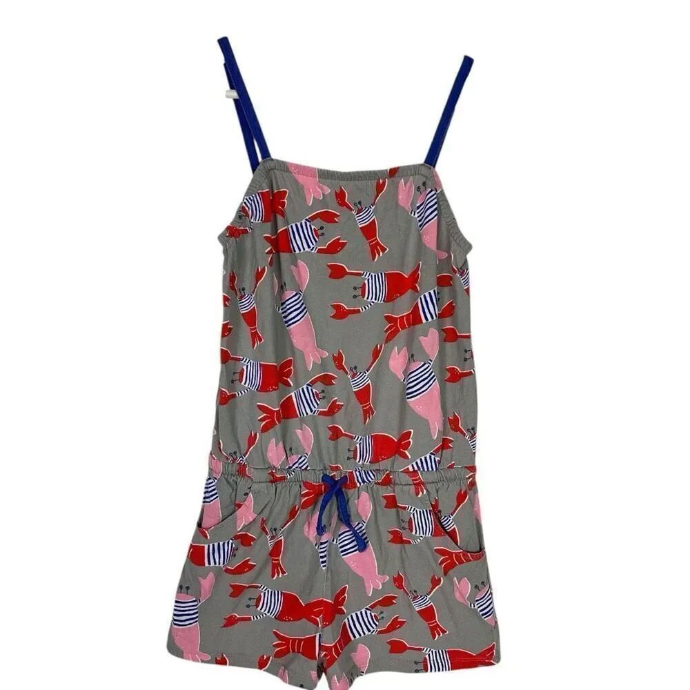 Mini Boden Girls 11-12 year Lobster Print Romper Gray Pockets